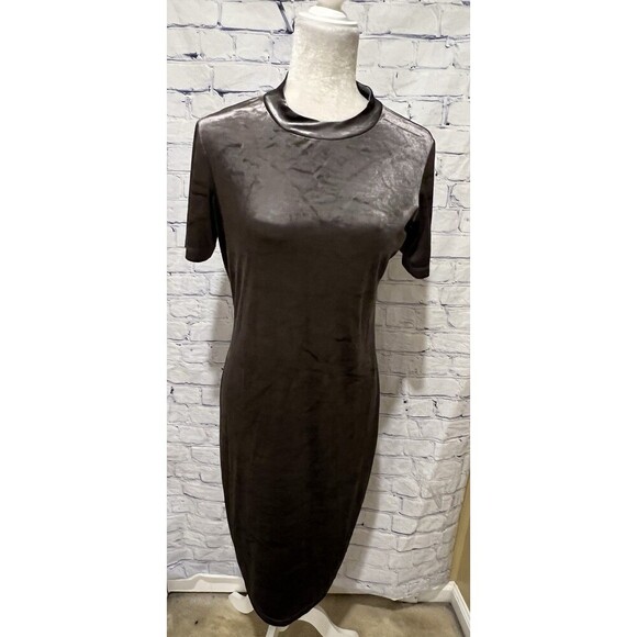 ZARA Trafaluc Dark Gray velvet stretchy BodyCon dress Large - Picture 1 of 7